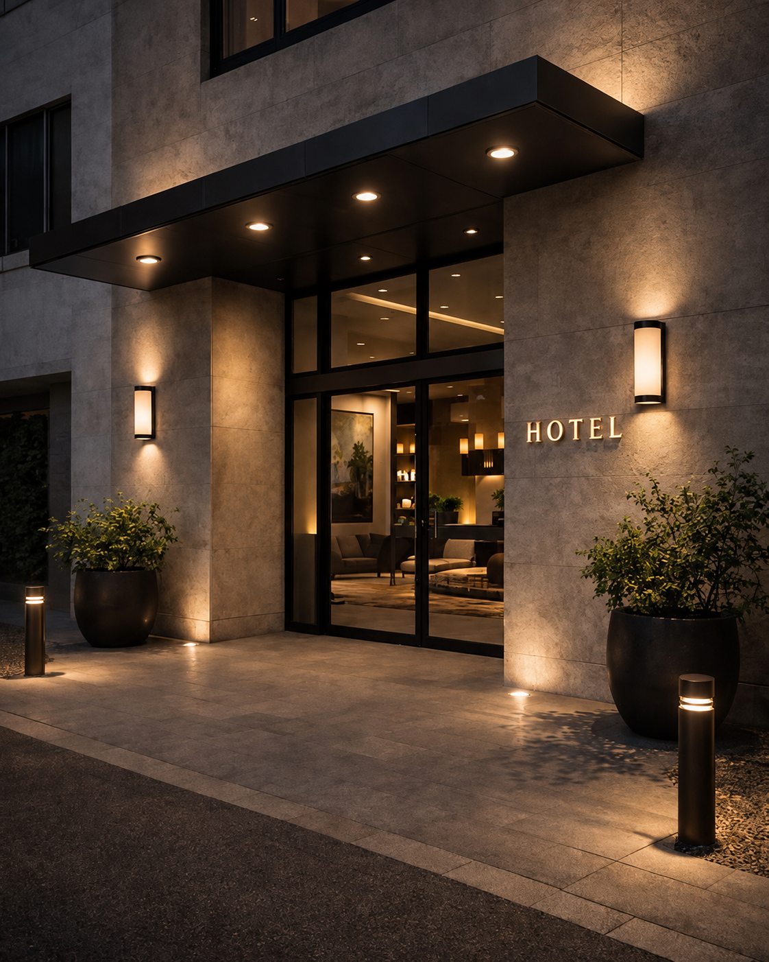 Hospitality entrance at night